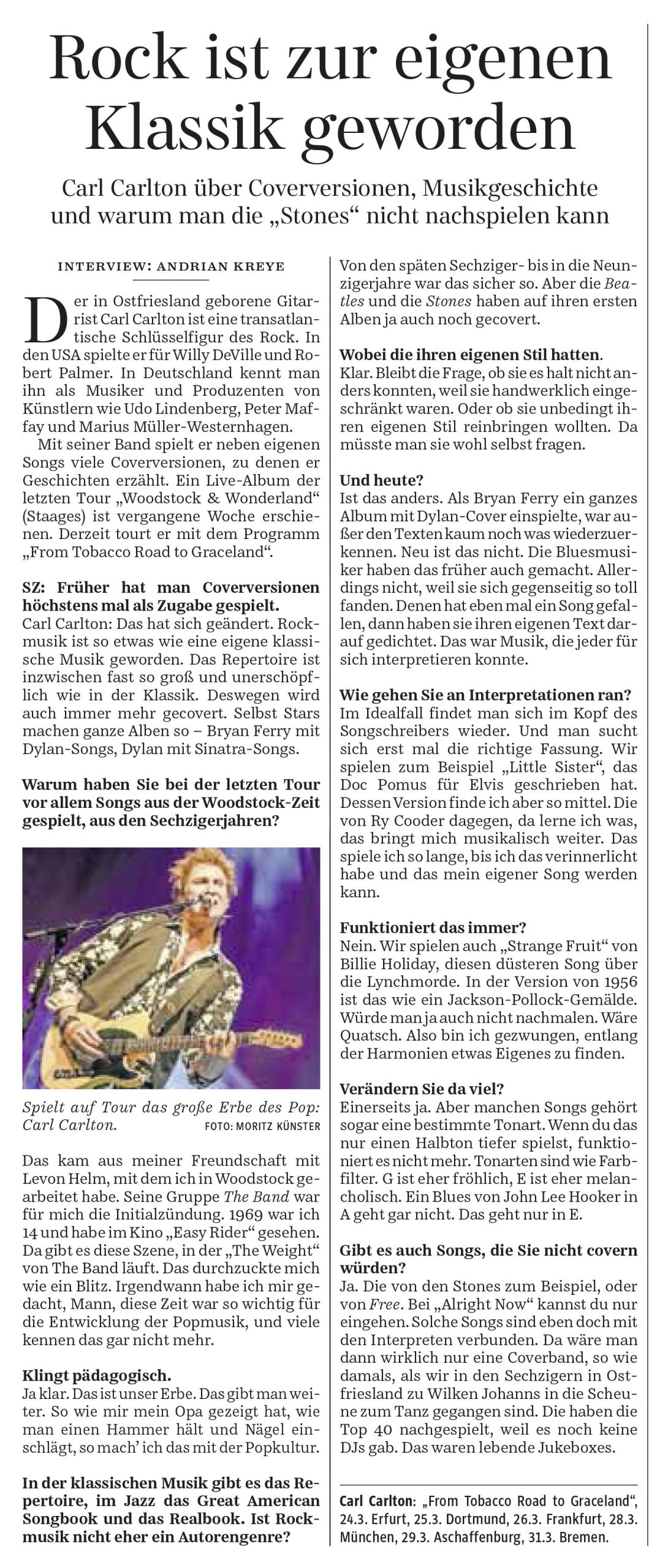 Interview mit Carl Carlton – Süddeutschen Zeitung, 24. März 2017
